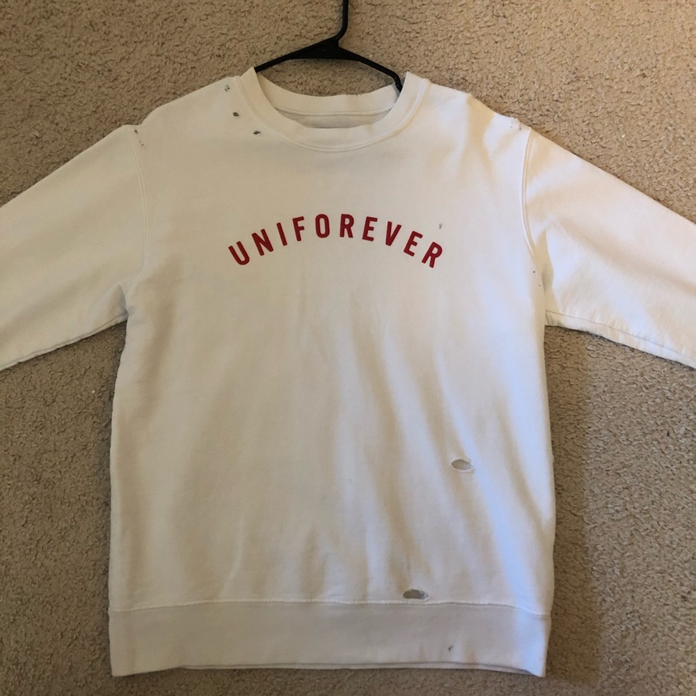 【UNIF】White ripped detailed sweatshirt